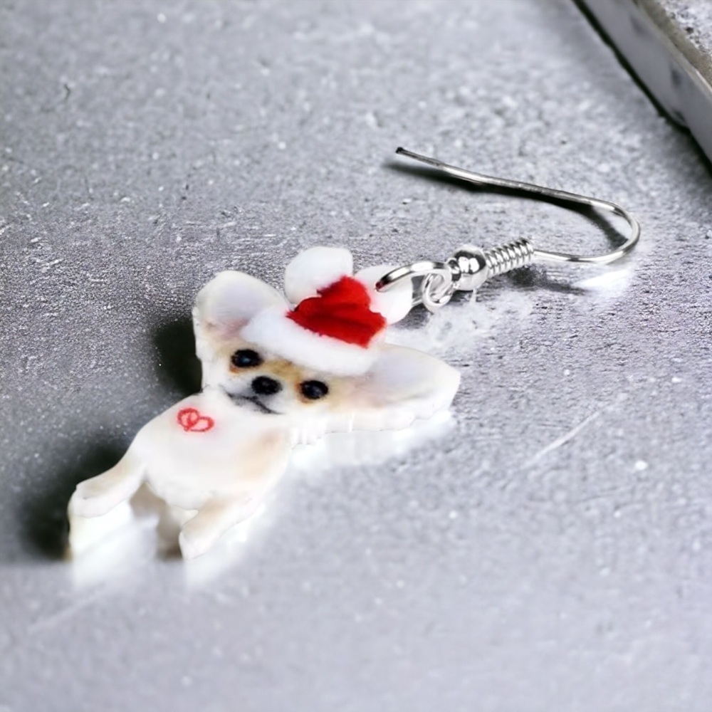 Adorable NWT Christmas Chihuahua Dangle Earrings - Perfect Gift for Dog Lovers! - Picture 6 of 6